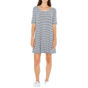 AMERICAN aPPAREL DRESS S flare ribbed knit jersey grunge black gray striped 0837
